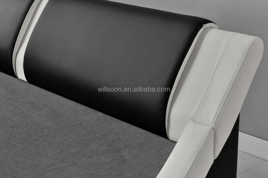 1187-1 Italian S-Shape LED Leather King Upholstered Bed Frame
