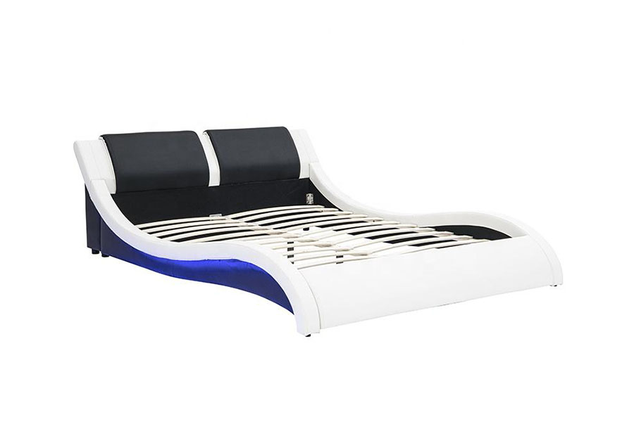 1178-1 Parang Wave LED Frame Leather Queen King Upholstered Bed