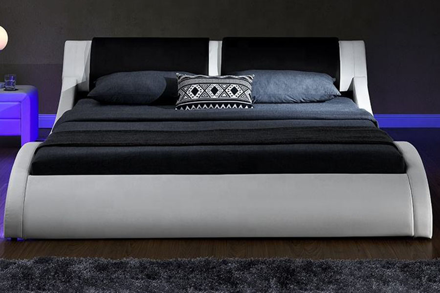 1178-1 Parang Wave LED Frame Leather Queen King Upholstered Bed