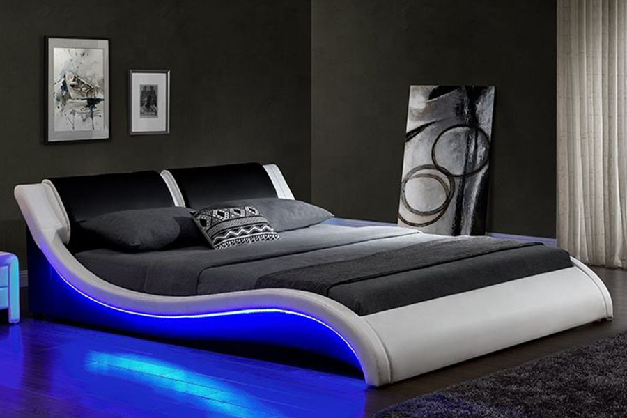 1178-1 Parang Wave LED Frame Leather Queen King Upholstered Bed