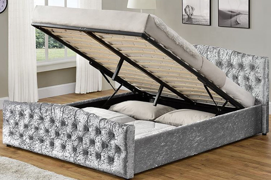 1173G Linen Fabric Gas Lift Ottoman Soft Panel Storage Bed
