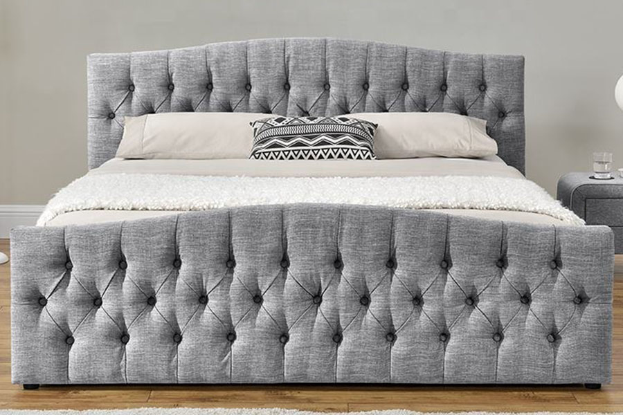 1173G Linen Fabric Gas Lift Ottoman Soft Panel Storage Bed