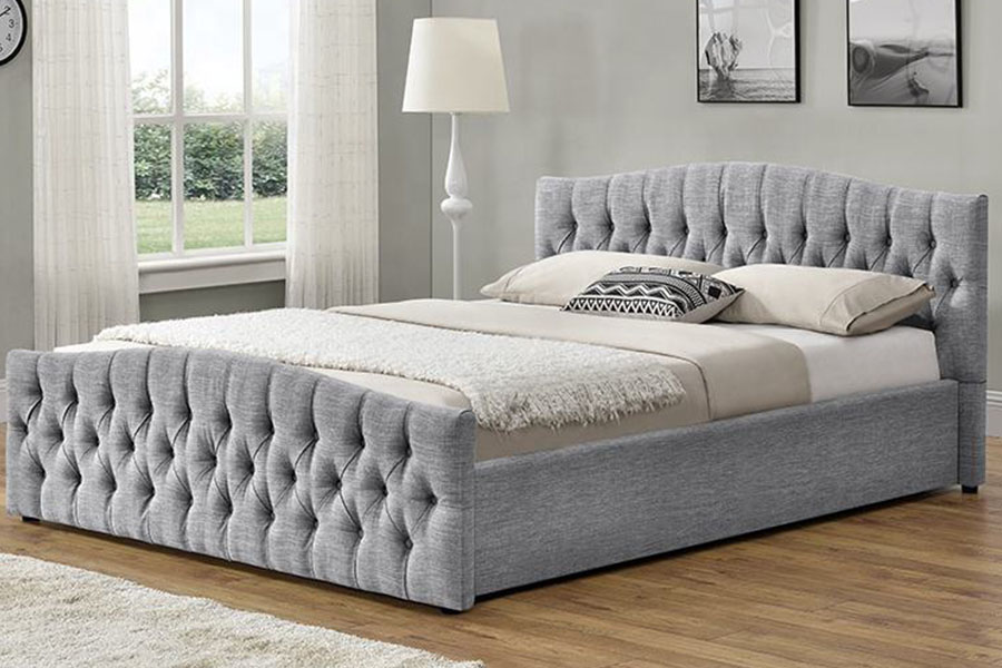 1173G Linen Fabric Gas Lift Ottoman Soft Panel Storage Bed