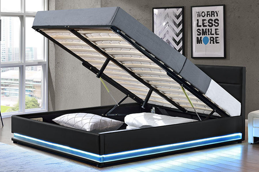 1165-1G Modern Luxury Leather Storage LED Upholstered Bed Frame