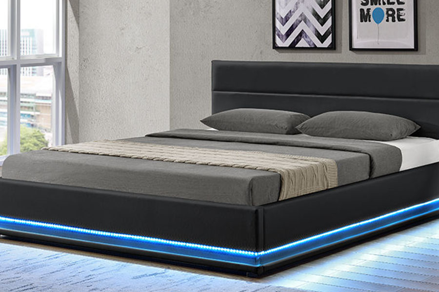 1165-1G Modern Luxury Leather Storage LED Upholstered Bed Frame