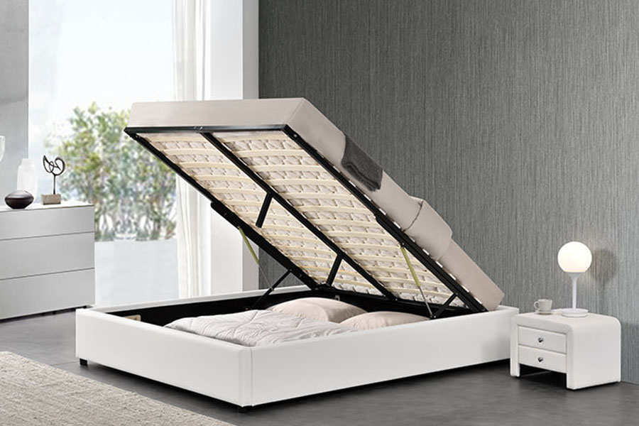 1155G Modernong Faux Leather Hotel Gas Lift Storage Bed Frame