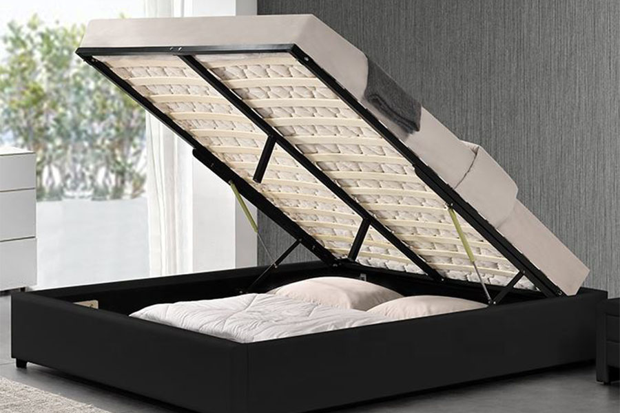 1155G Modernong Faux Leather Hotel Gas Lift Storage Bed Frame
