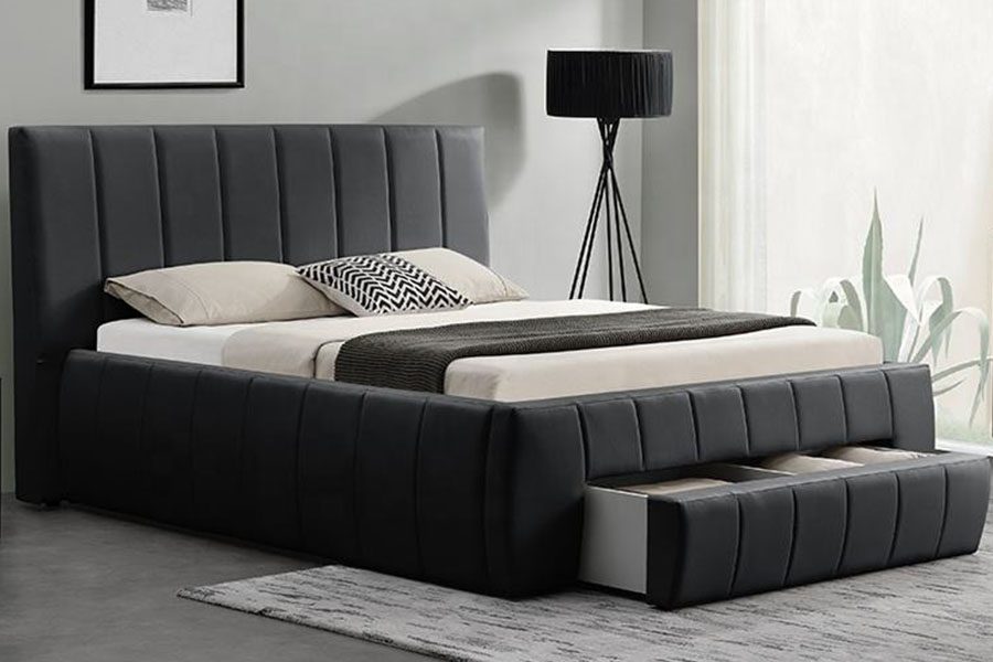 1238D European PU-Leather Drawer-Storage King Upholstered Bed Frame