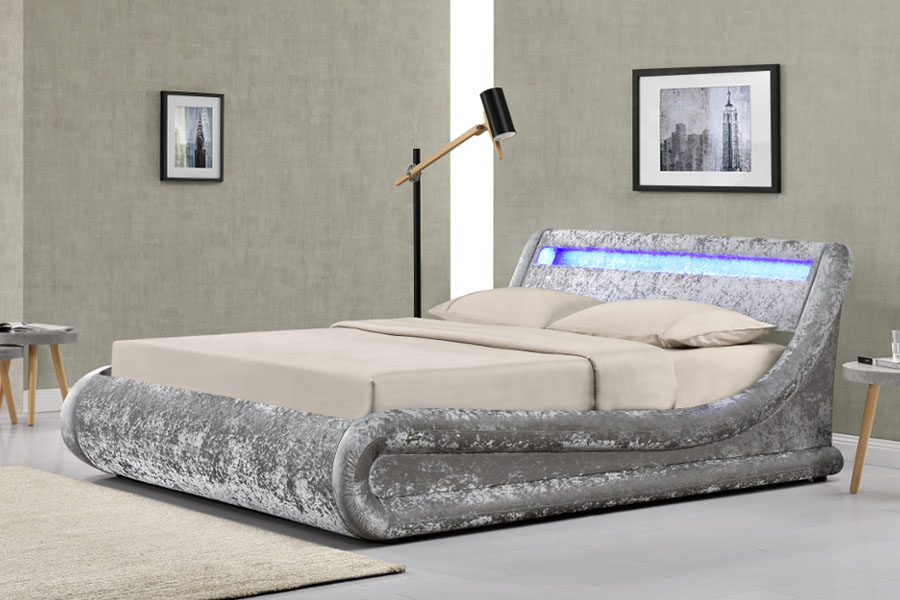 Durog-Velvet LED Ottoman Gas Lift Storage Bed Frame