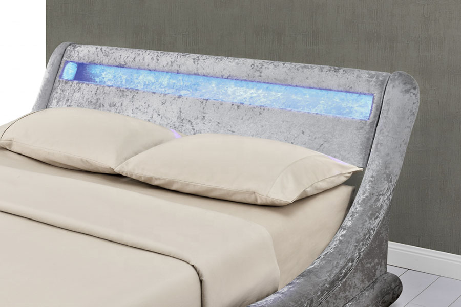 Durog-Velvet LED Ottoman Gas Lift Storage Bed Frame