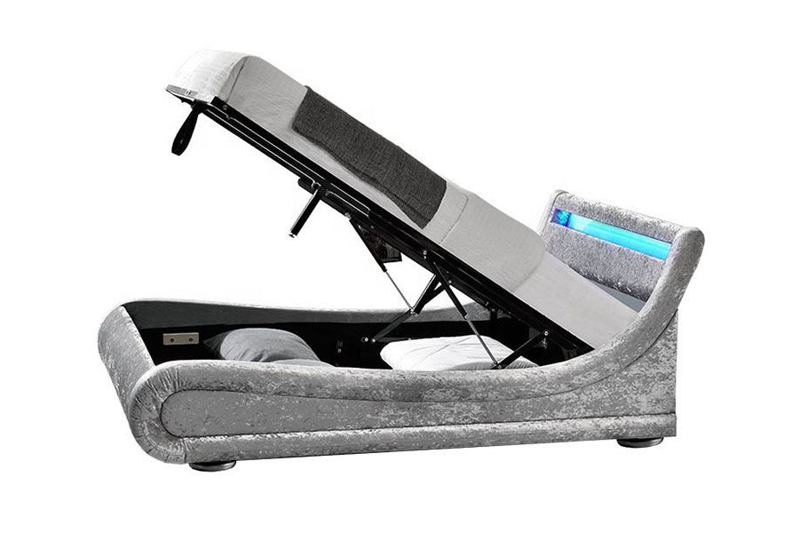 Durog-Velvet LED Ottoman Gas Lift Storage Bed Frame