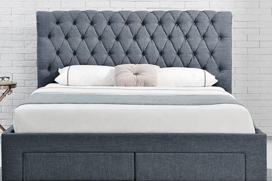 1217D European Velvet Rhombus-Headboard King Four-Drawer Storage Bed Frame