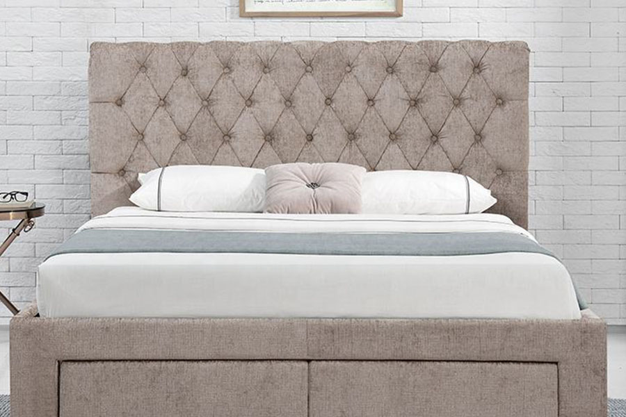 1217D European Velvet Rhombus-Headboard King Four-Drawer Storage Bed Frame