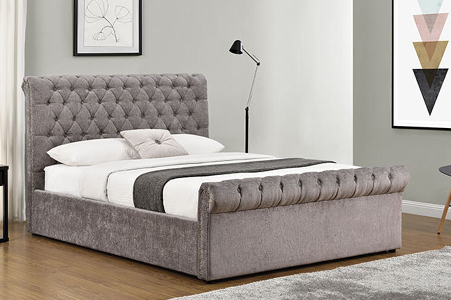 1208G Chesterfield Chenille-Velvet Sleigh Ottoman Storage Bed Frame