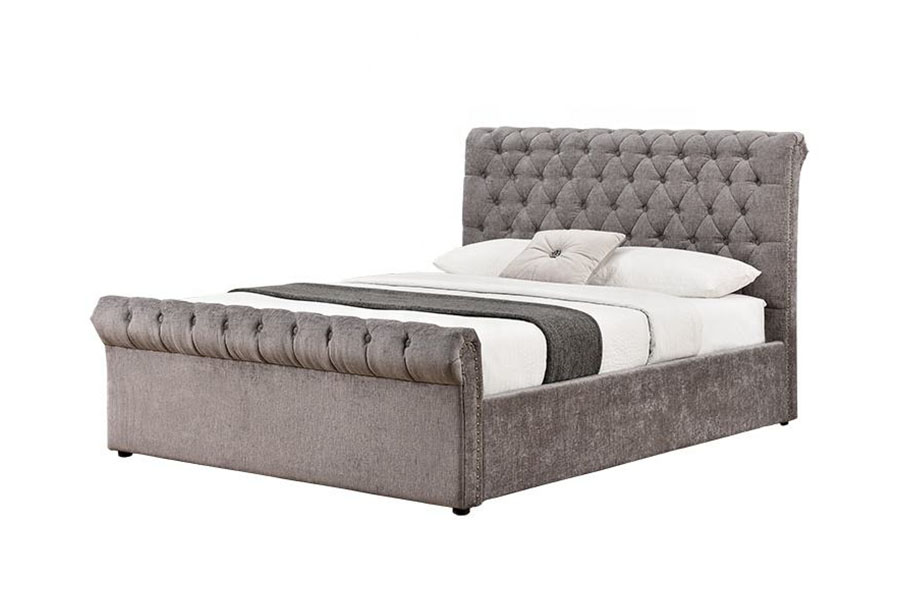 1208G Chesterfield Chenille-Velvet Sleigh Ottoman Storage Bed Frame