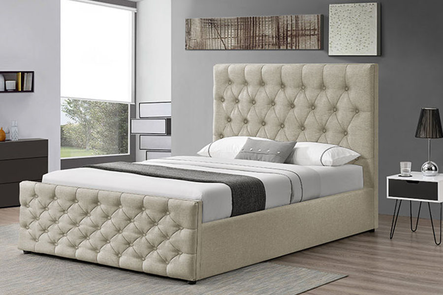 1207G European Faux-Leather Ottoman Double Gas Lift Storage Bed Frame