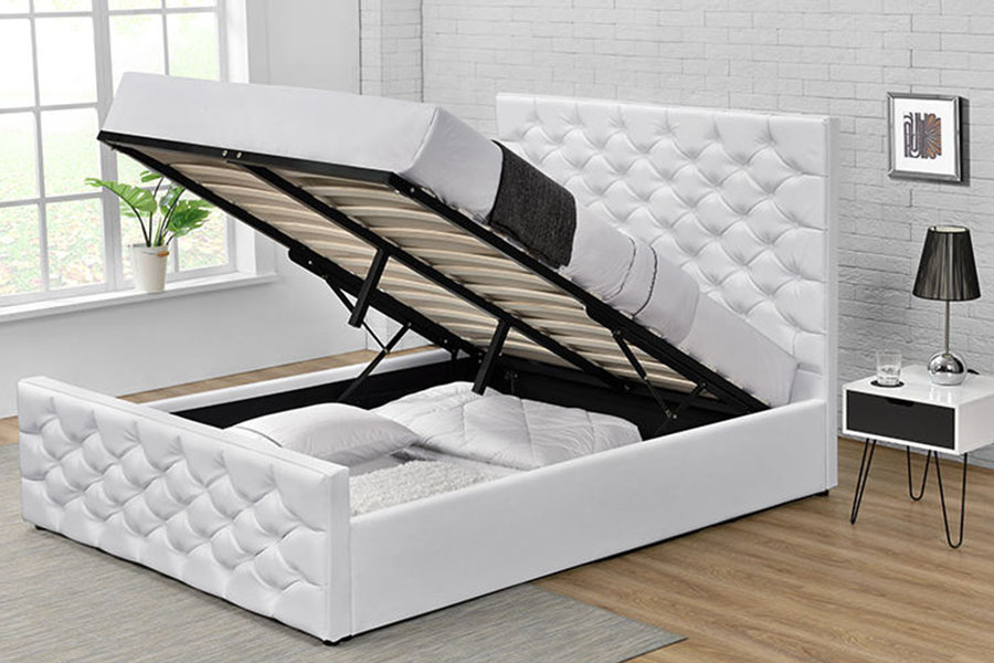 1207G European Faux-Leather Ottoman Double Gas Lift Storage Bed Frame