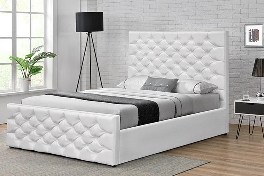 1207G European Faux-Leather Ottoman Double Gas Lift Storage Bed Frame