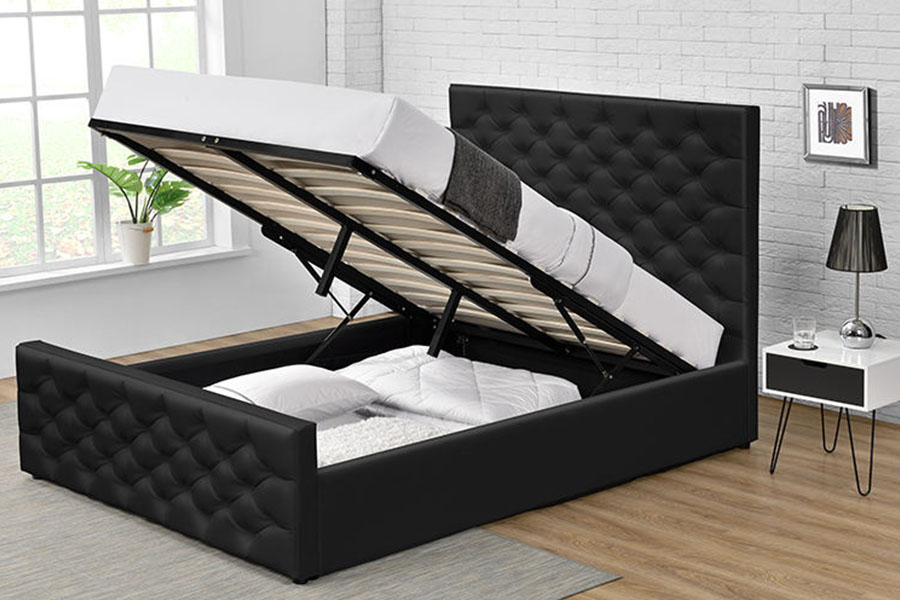 1207G European Faux-Leather Ottoman Double Gas Lift Storage Bed Frame