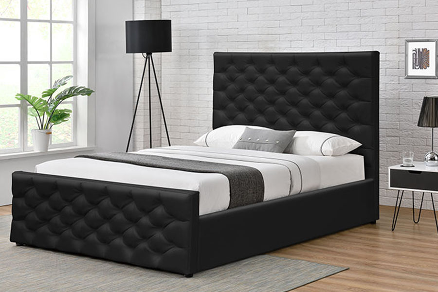 1207G European Faux-Leather Ottoman Double Gas Lift Storage Bed Frame