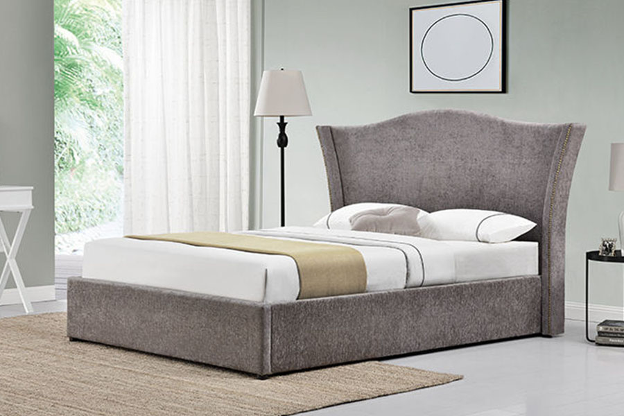 1206G Classical Crown Linen Fabric Gas Lift Storage Bed Frame