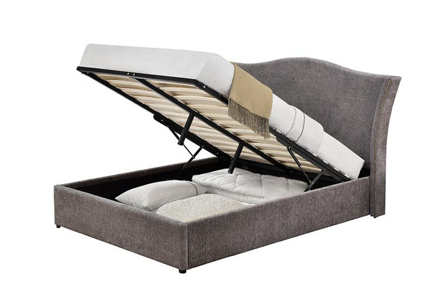 1206G Classical Crown Linen Fabric Gas Lift Storage Bed Frame