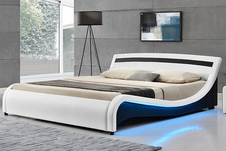 1188-1-2B Modernong PU Leather LED Upholstered Bed Frame