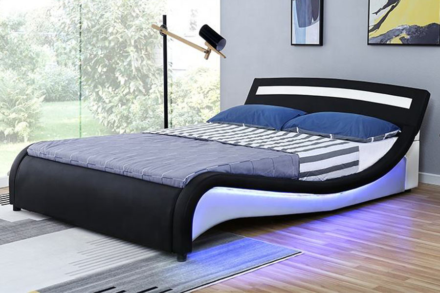 1188-1-2B Modernong PU Leather LED Upholstered Bed Frame