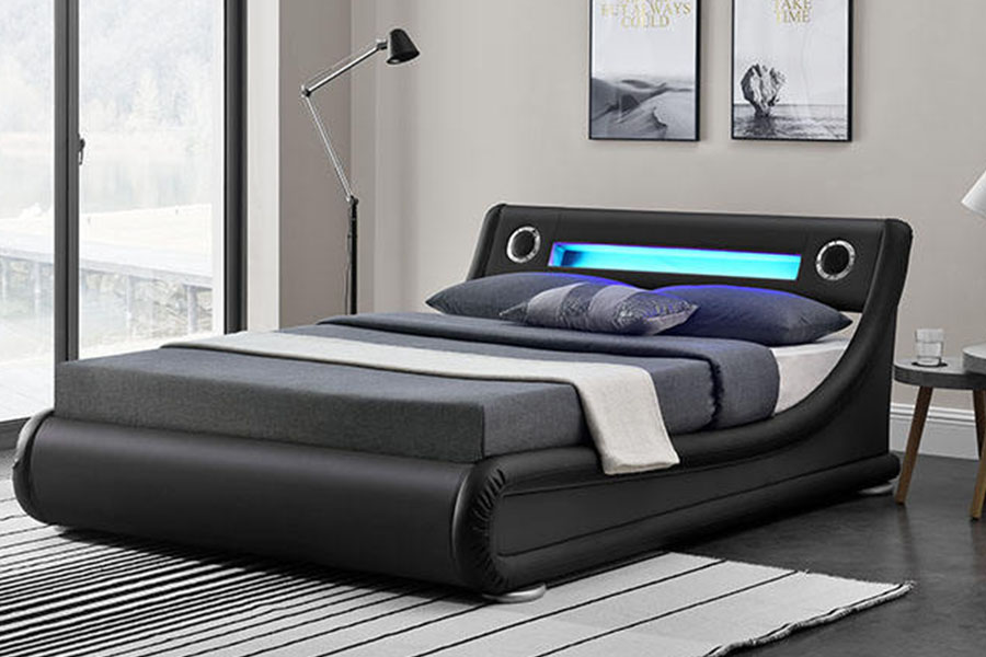 1324-1GS Napakarilag LED Speaker Leather Gas Lift Storage Upholstered Bed Frame
