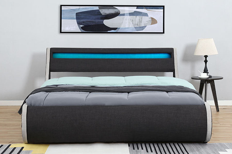 1408-1G Linen-Fabric Soft Wooden-Frame Ottoman Storage Upholstered Bed Frame