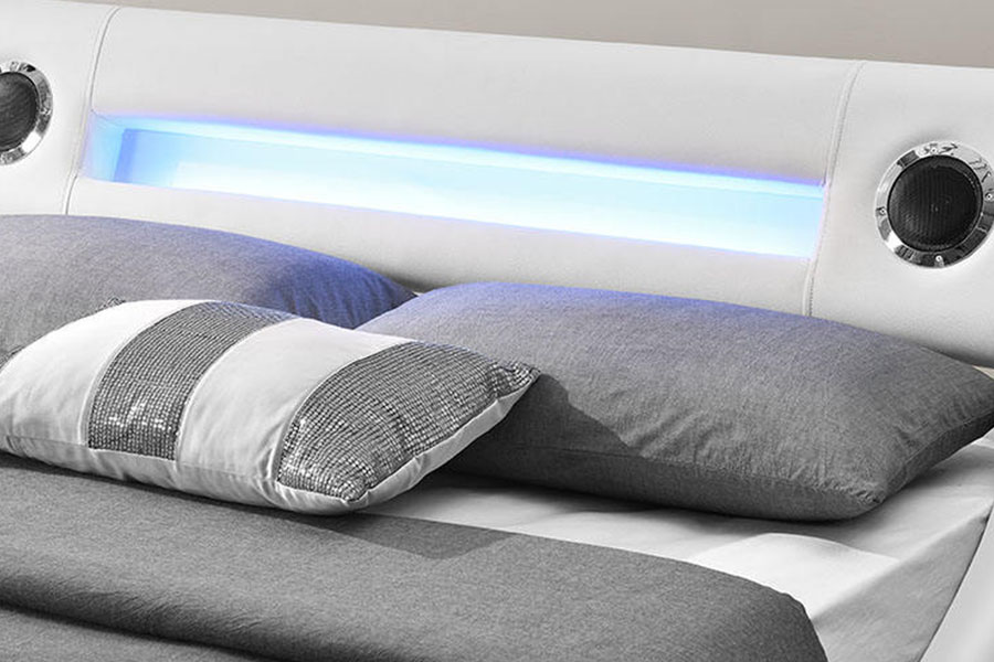 1324-1GS Napakarilag LED Speaker Leather Gas Lift Storage Upholstered Bed Frame