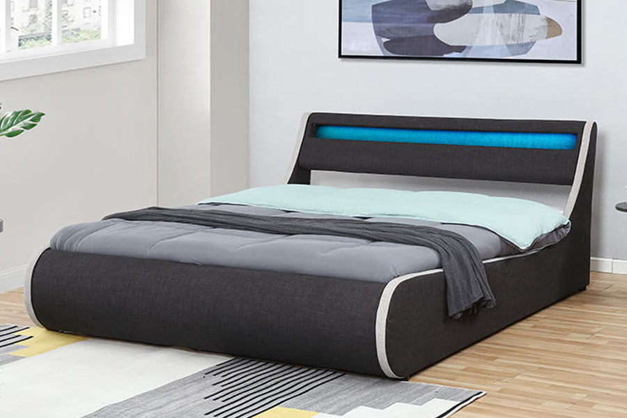 1408-1G Linen-Fabric Soft Wooden-Frame Ottoman Storage Upholstered Bed Frame