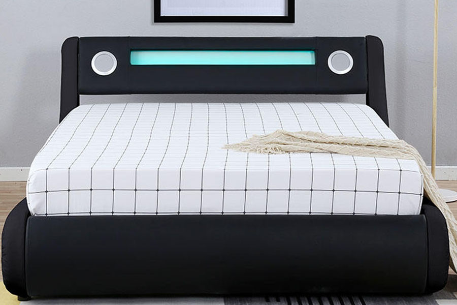 1324-1GS Napakarilag LED Speaker Leather Gas Lift Storage Upholstered Bed Frame