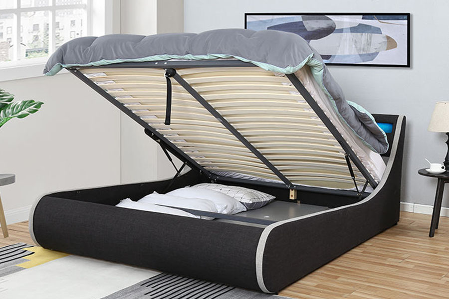 1408-1G Linen-Fabric Soft Wooden-Frame Ottoman Storage Upholstered Bed Frame