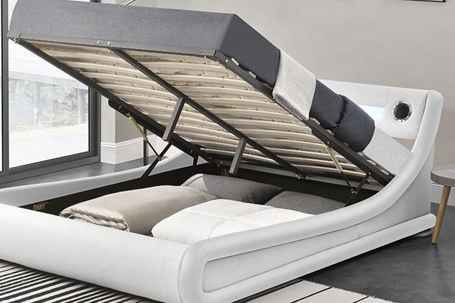 1324-1GS Napakarilag LED Speaker Leather Gas Lift Storage Upholstered Bed Frame