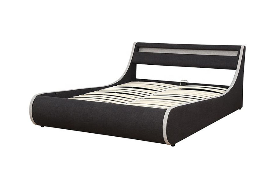 1408-1G Linen-Fabric Soft Wooden-Frame Ottoman Storage Upholstered Bed Frame