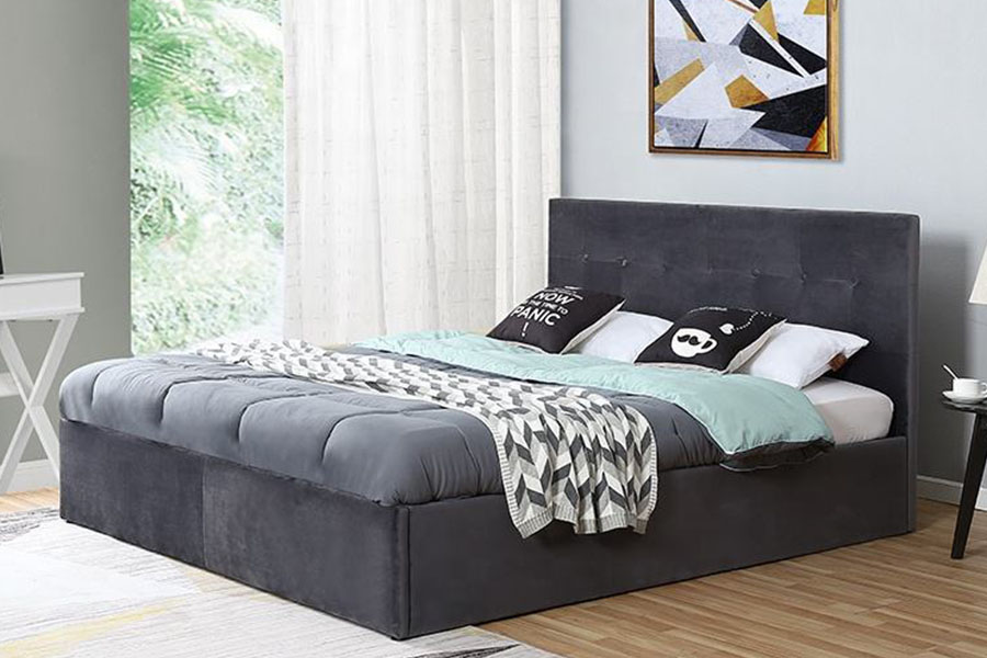 1407G Flexible-Operation Velvet Gas Lift Wooden Storage Upholstered Bed Frame