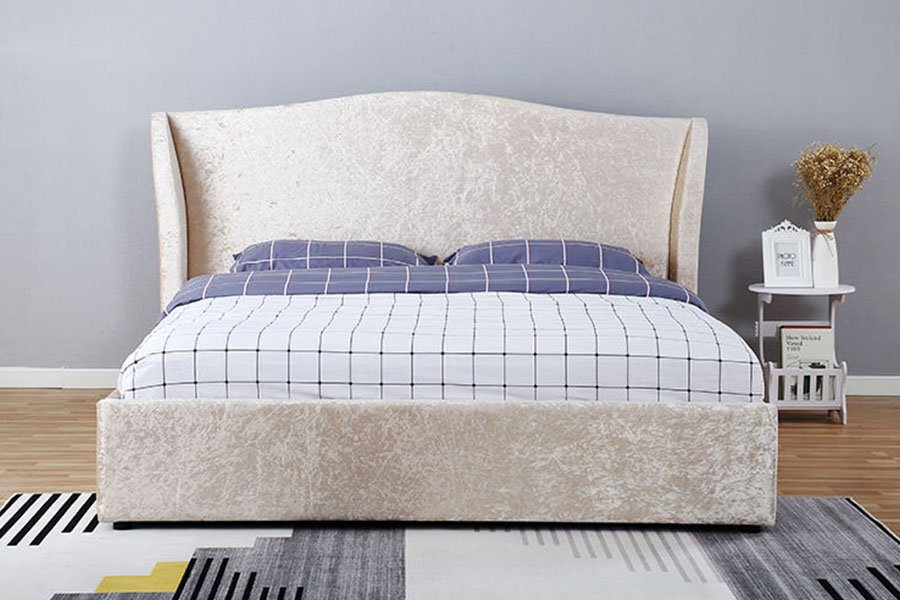1320G Champagne-Velvet Oyster-Finish Ottoman Upholstered Storage Bed Frame