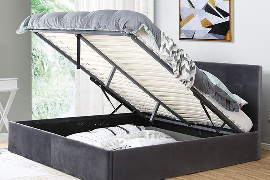 1407G Flexible-Operation Velvet Gas Lift Wooden Storage Upholstered Bed Frame