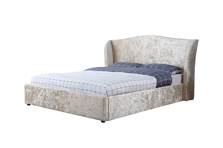 1320G Champagne-Velvet Oyster-Finish Ottoman Upholstered Storage Bed Frame