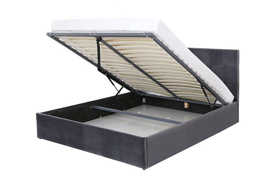 1407G Flexible-Operation Velvet Gas Lift Wooden Storage Upholstered Bed Frame