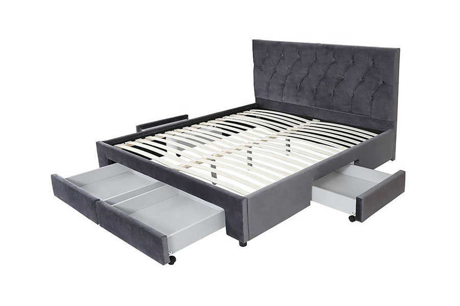 1406D Velvet King Wooden-Base Drawer Upholstered Storage Bed Frame