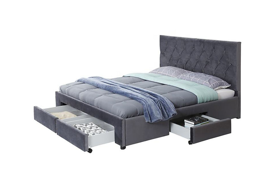 1406D Velvet King Wooden-Base Drawer Upholstered Storage Bed Frame