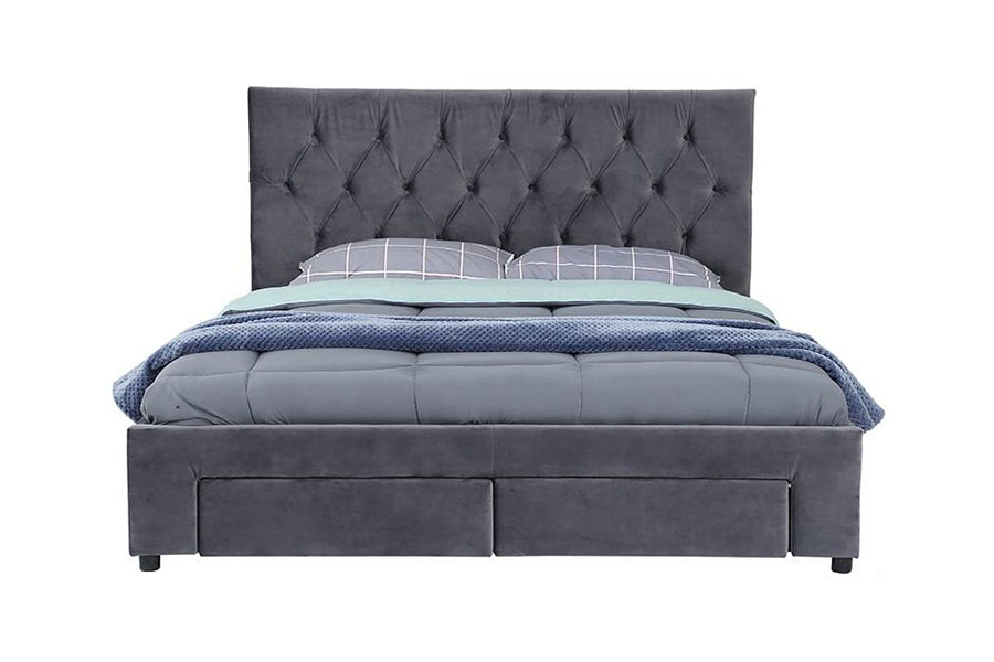 1406D Velvet King Wooden-Base Drawer Upholstered Storage Bed Frame