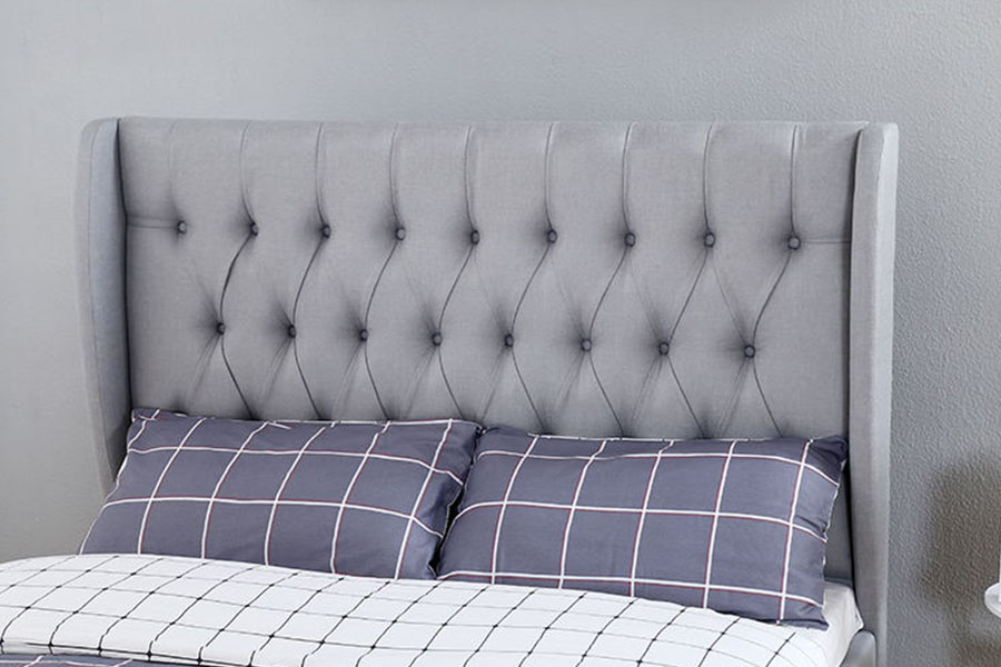 1310G High-Headboard Wingback Grey-Fabric Button-Detail na Storage Bed Frame