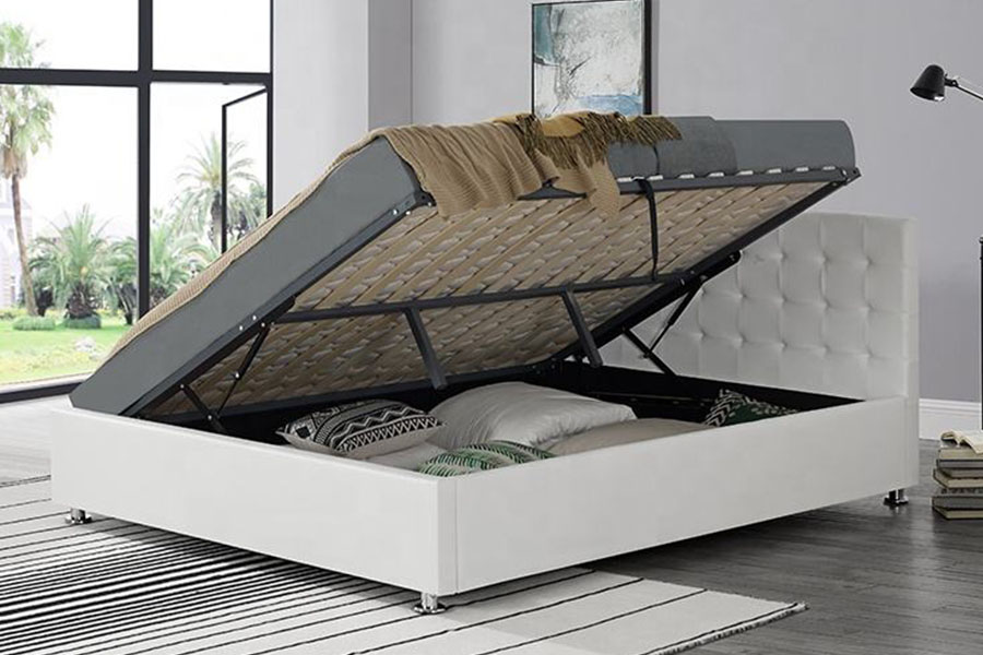 1405G Black Faux-PU Leather Indoor Ottoman Upholstered Storage Bed Frame