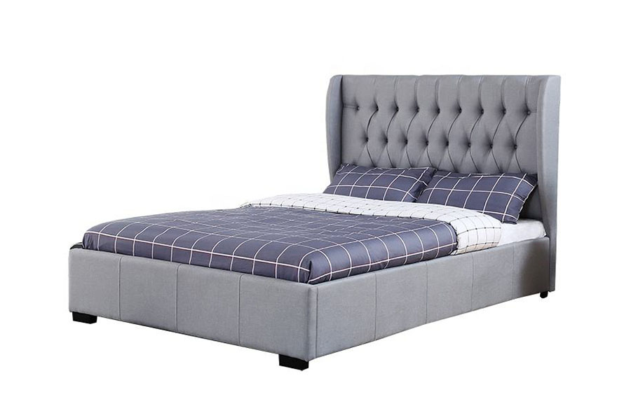 1310G High-Headboard Wingback Grey-Fabric Button-Detail na Storage Bed Frame