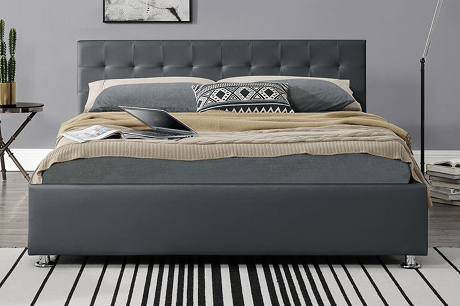 1405G Black Faux-PU Leather Indoor Ottoman Upholstered Storage Bed Frame