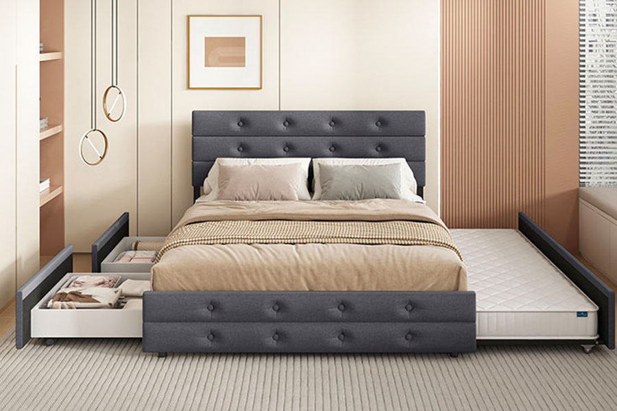 1398G White-Leather Wooden-Frame Gas Lift Wholesale Upholstered Storage Bed Frame