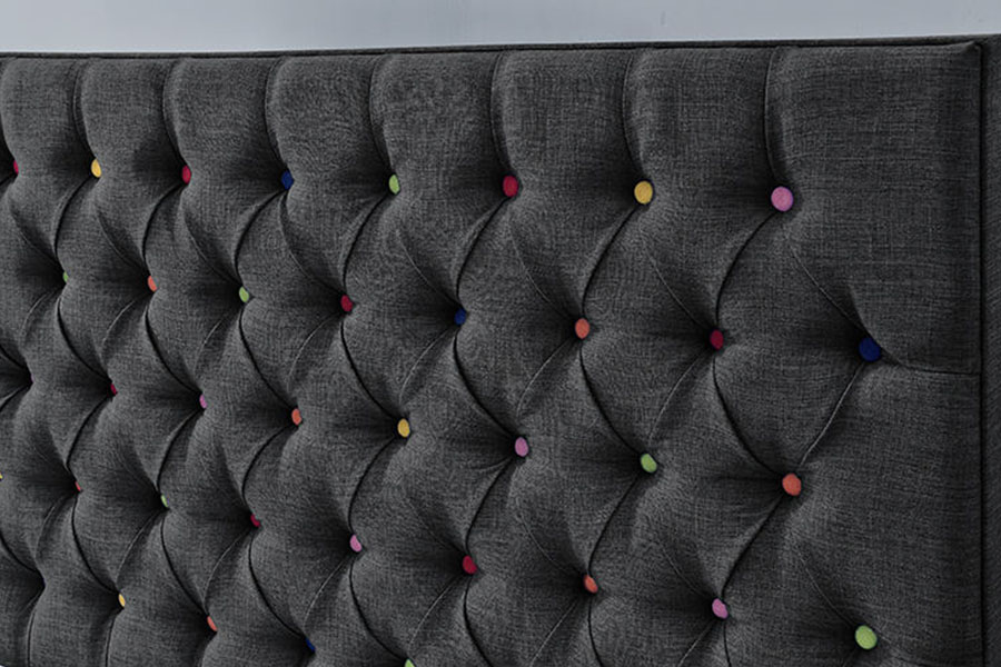 1308G Black-Fabric Luxury Sleigh Button-Tufted Platform Gas Lift Storage Bed Frame